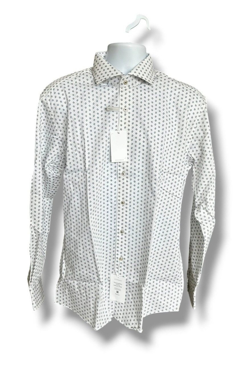 1863 by Eterna 2 Ply Long Sleeve White Paisley Dress Shirt Modern Fit 16.5/42 L